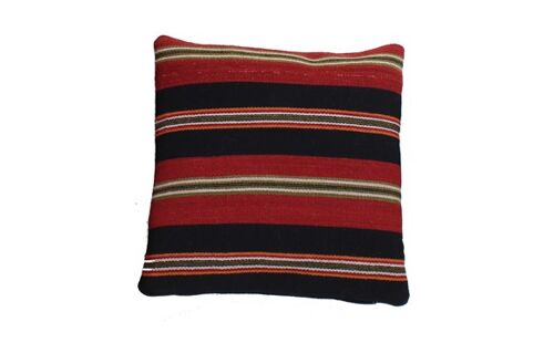 Hazan Kelim Cushion Stripes Charcoal Red  60 x 60 cm