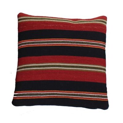 Hazan Kelim Cushion Stripes Charcoal Red  60 x 60 cm