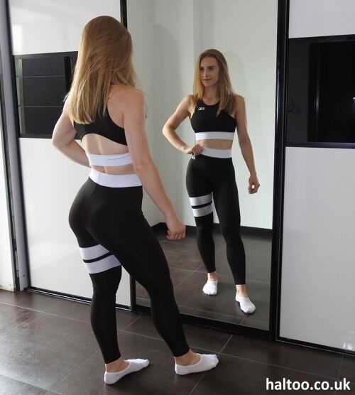 HALTOO 2 Piece black and white Outfit Tracksuit for Yoga Gym Fitness