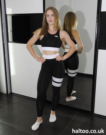 HALTOO Survêtement 2 pièces noir et blanc pour Yoga Gym Fitness 4