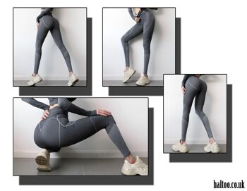HALTOO Leggings de yoga taille haute sans couture gris avec contrôle du ventre 2