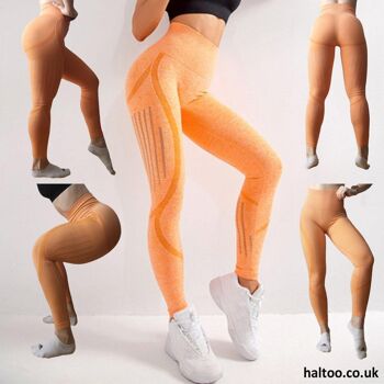HALTOO Leggings de yoga orange sans couture taille haute avec contrôle du ventre 4