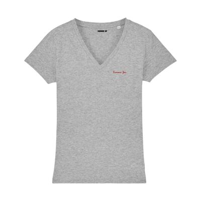 T-shirt col V "L'amour Fou" Femme - Couleur Gris Chiné