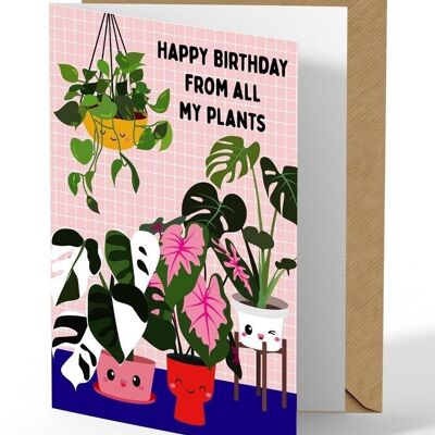Tarjeta de felicitación de cumpleaños de plantas perfecta para los amantes locos de las plantas.