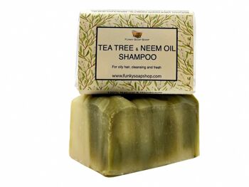 Barre de shampoing solide à l'arbre à thé et à l'huile de neem, naturelle et faite à la main, environ 30 g/65 g 1