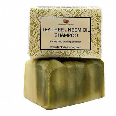 Festes Shampoo-Stück mit Teebaum- und Neemöl, natürlich und handgefertigt, ca. 30 g/65 g