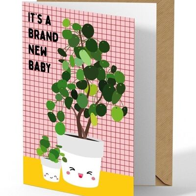 Biglietto d'auguri per la nuova baby pilea per i neonati e gli amanti delle piante