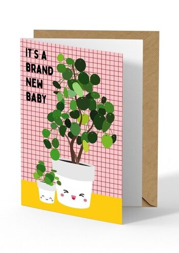 Carte de voeux nouveau bébé pilea pour les nouveau-nés et les amoureux des plantes 1