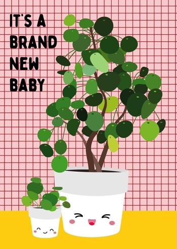 Carte de voeux nouveau bébé pilea pour les nouveau-nés et les amoureux des plantes 2