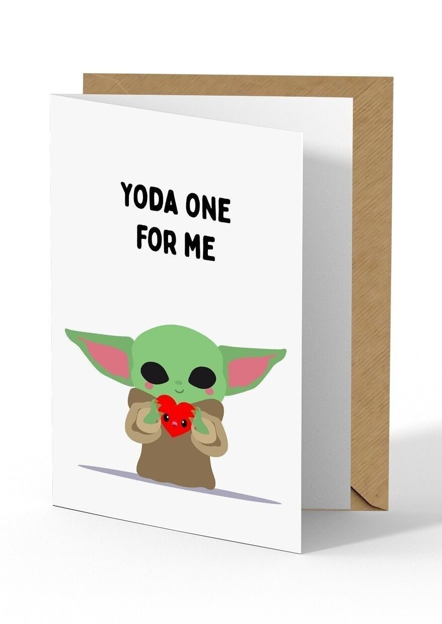 Tarjeta de felicitación del corazón de Baby Yoda Star Wars