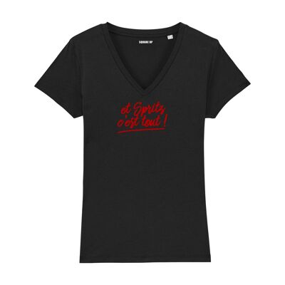 T-shirt à col V "Et spritz c'est tout" - Femme - Couleur Noir