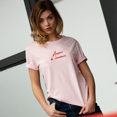 Camiseta mensaje "Holiday love" - Mujer - Color rosa
