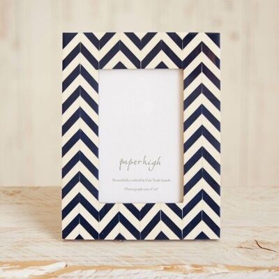 Cadre photo en bois de manguier Chevron bleu (image 6 x 4 pouces)