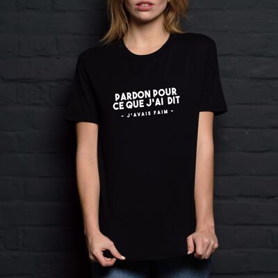 T-shirt "Pardon pour ce que j'ai dit" - Femme - Couleur Noir