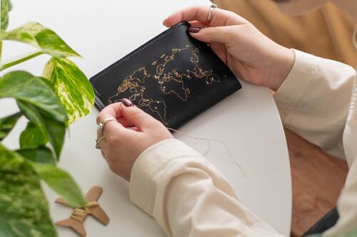 Stitch Where You've Been Passport Cover - Black Vegan Leather