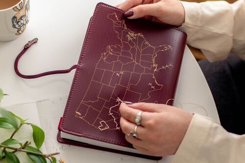 Stitch Your Travels USA Edition Travel Notebook - Maroon vegan leather