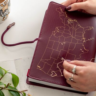 Stitch Your Travels USA Edition Travel Notebook - Maroon vegan leather
