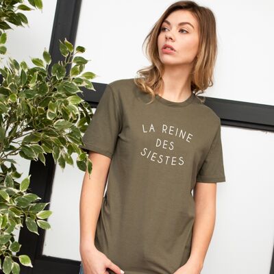 T-shirt "La reine des siestes" - Femme - Couleur Kaki