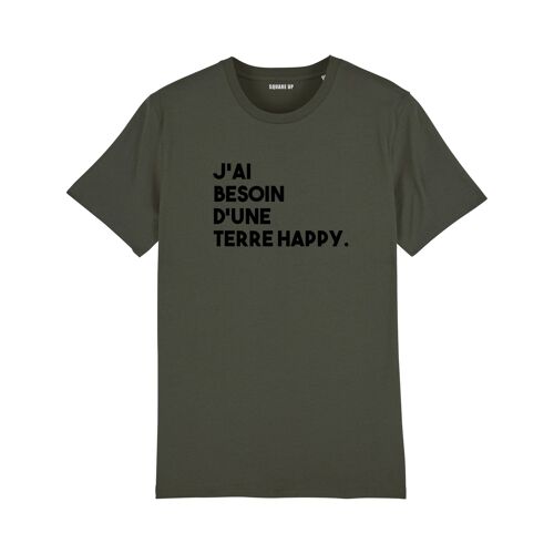 T-shirt "J'ai besoin d'une terre happy" - Femme - Couleur Kaki