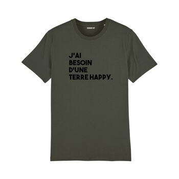 T-shirt "J'ai besoin d'une terre happy" - Femme - Couleur Kaki