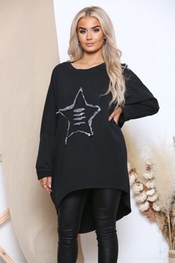 T-shirt noir avec logo étoiles argentées à sequins 1
