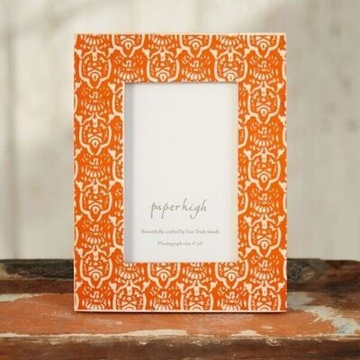 Cadre photo en bois de manguier floral orange (image 6 x 4 pouces)