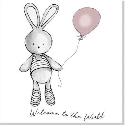 Welcome Bunny Balloon quadratische Karte - erröten