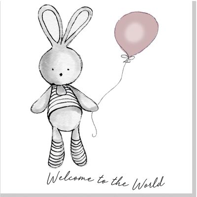 Welcome Bunny Balloon square card - Blush