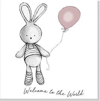 Carte carrée Welcome Bunny Balloon - Blush