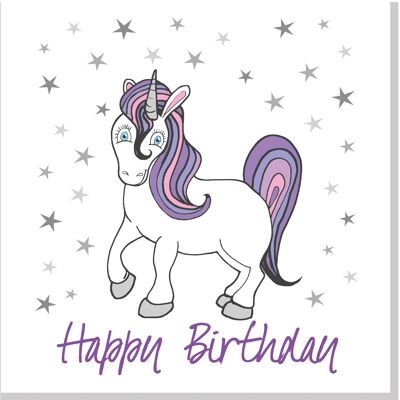 Pastel Unicornio Feliz Cumpleaños tarjeta cuadrada