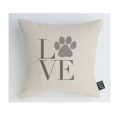 Cuscino grigio cane o gatto con stampa zampa LOVE - 30x30cm