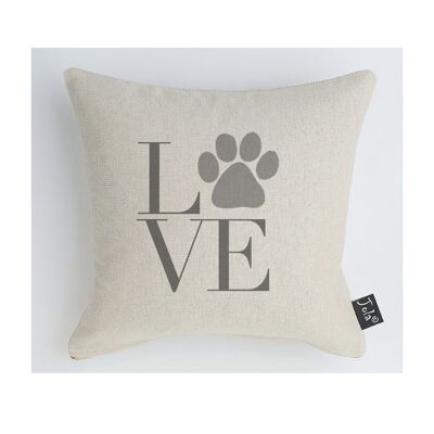 Pfotenabdruck LOVE Hund oder Katze graues Kissen - 30x30cm