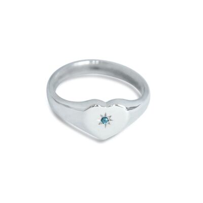 Signet ring set with unusual blue diamond