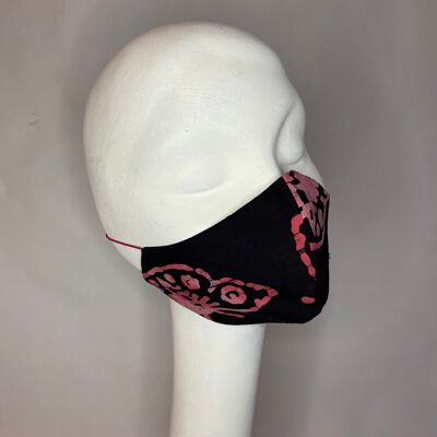 Pink and black batik cotton lined with grey and black silk with pink elastic.