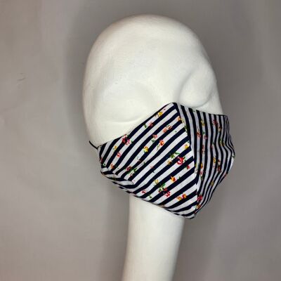 Black and white striped cotton with flower print lined with black silk black elastic.