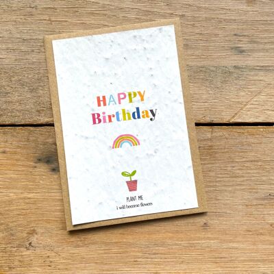 Rainbow happy birthday plantable card