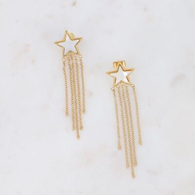 Goldene Ana-Ohrringe – perlmuttfarbener Stern und Ketten