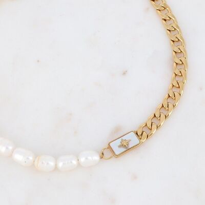 Alicianne Perle goldene Halskette mit weißem Perlmuttstein