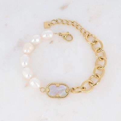 Golden Ambroisine bracelet with white mother-of-pearl stone