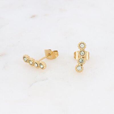 Golden Mya earrings and light green rhinestones