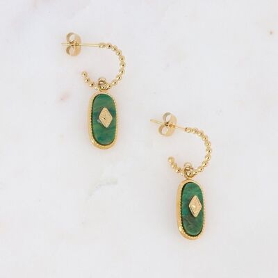 Rosalie golden hoop earrings with Green Jasper stone and diamond