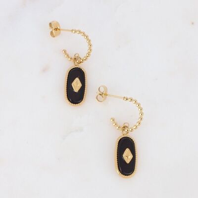 Rosalie golden hoop earrings with Onyx stone and diamond