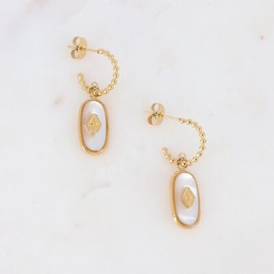 Golden Rosalie hoop earrings with white mother-of-pearl stone and diamond