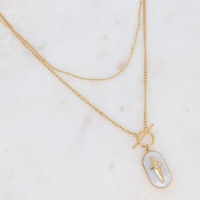 Irace 2-row golden necklace with white pearly piece