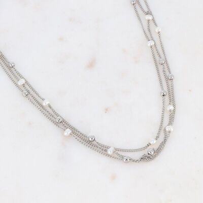 Helynna rhodium 3 chains necklace with freshwater pearls