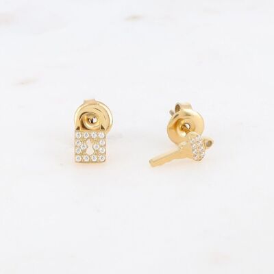 Pendientes Golden Stella con candado y llave en circonita blanca