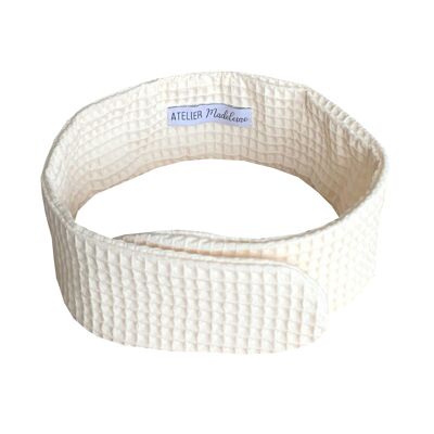 Ecru honeycomb care headband with velcro for make-up removal