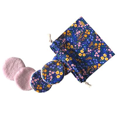 Set of 7 washable cotton pads with PENSEES printed pouch