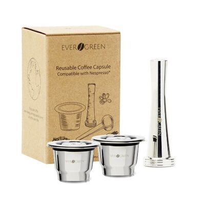 Capsule réutilisable Evergreen® pour Nespresso® - 2 capsules + 1 tamper (économisez 31 %)
