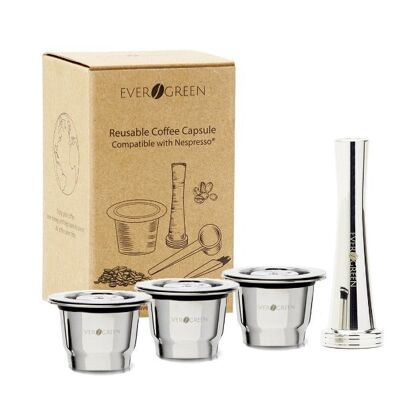 Capsule réutilisable Evergreen® pour Nespresso® - 3 capsules + 1 tamper (économisez 32 %)